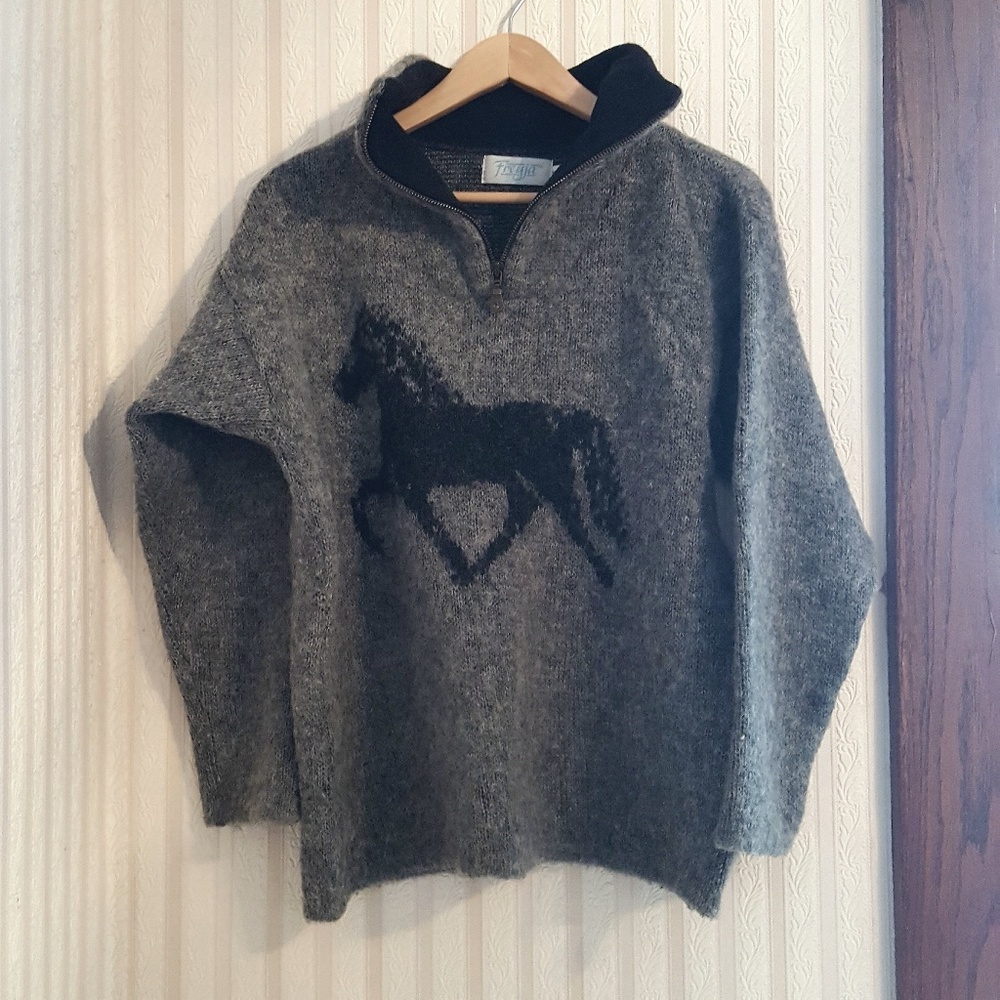 Wool Freyja horse 1/4 zip mock neck sweater